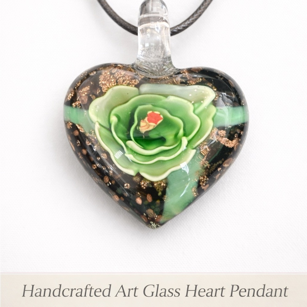Handcrafted Art Glass Murano  Heart Pendant Necklace